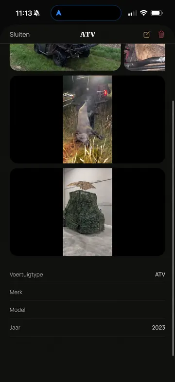 Waidbook-app: ATV (voorbeeldscherm met geanonimiseerde gegevens)