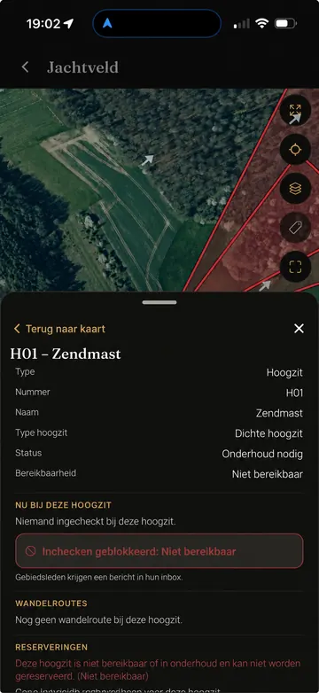 Waidbook-app: Hoogzitdetails (voorbeeldscherm met geanonimiseerde gegevens)